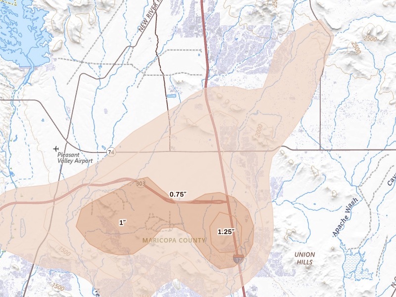 Radar-estimated hail-size map of the storm over Phoenix, AZ on Aug 30, 2026