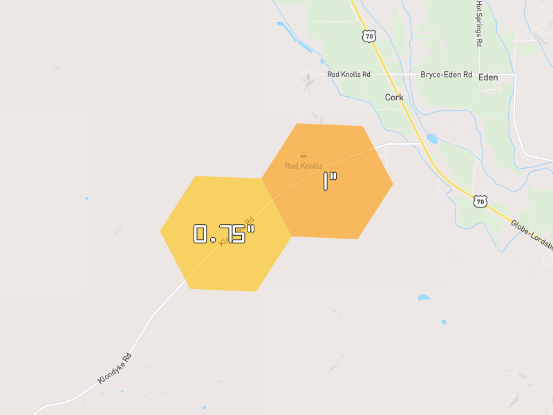 Hail map of Pima, AZ on Jun 4, 2026, hail up to 1"