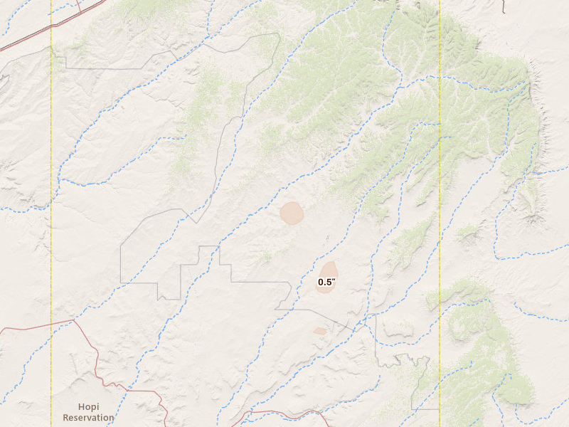 Radar-estimated hail-size map of the storm over Pinon, AZ on Jul 18, 2026