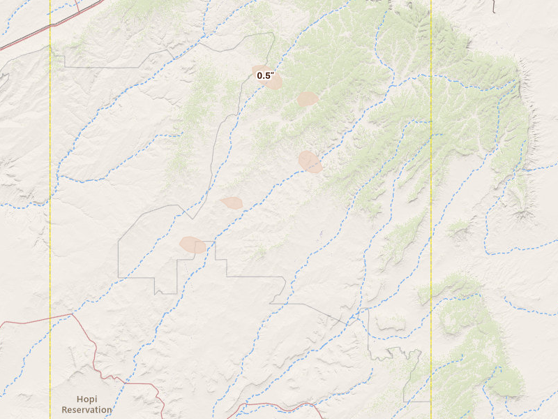 Radar-estimated hail-size map of the storm over Pinon, AZ on Jul 20, 2026