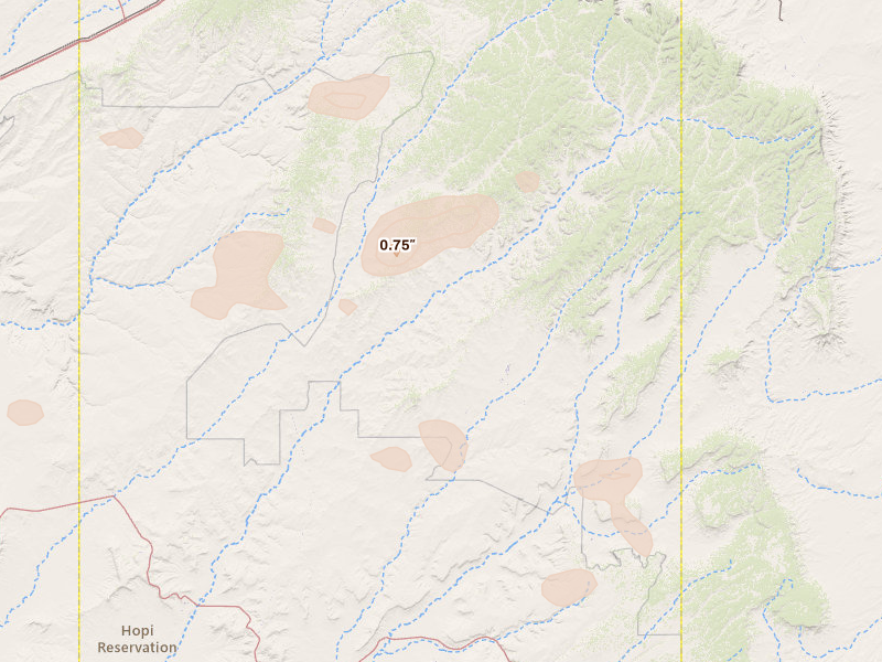 Radar-estimated hail-size map of the storm over Pinon, AZ on Jul 21, 2026