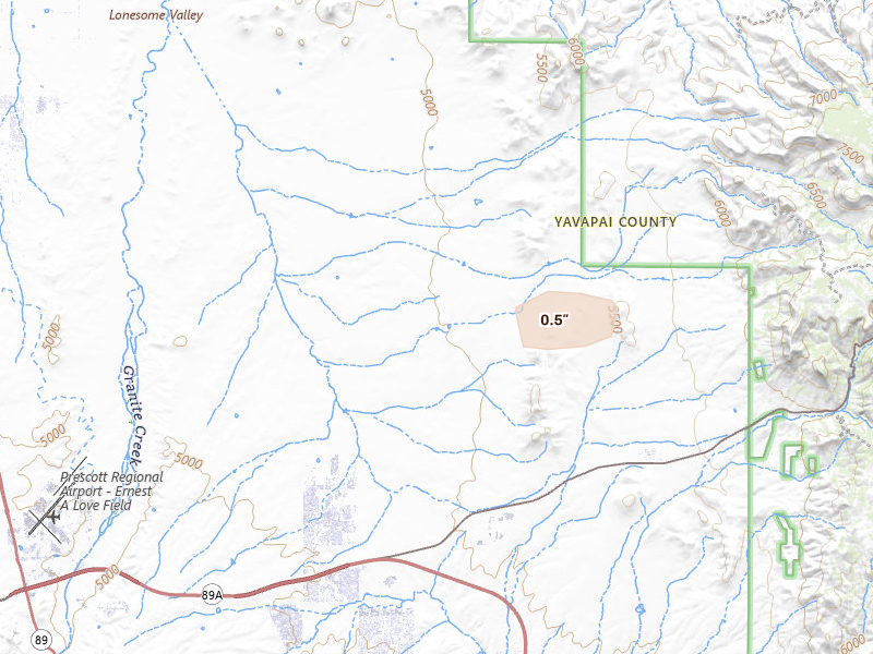Radar-estimated hail-size map of the storm over Prescott Valley, AZ