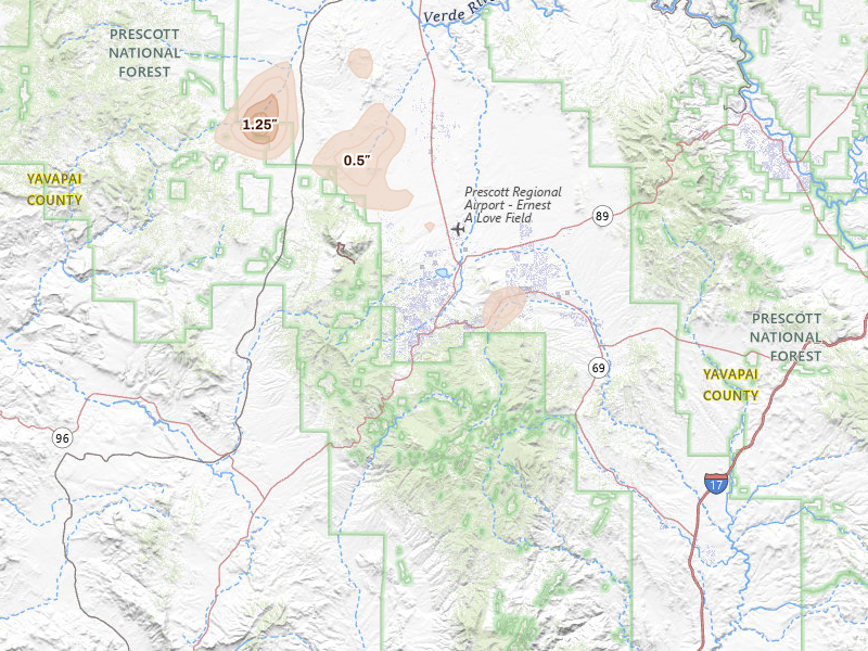 Radar-estimated hail-size map of the storm over Prescott, AZ