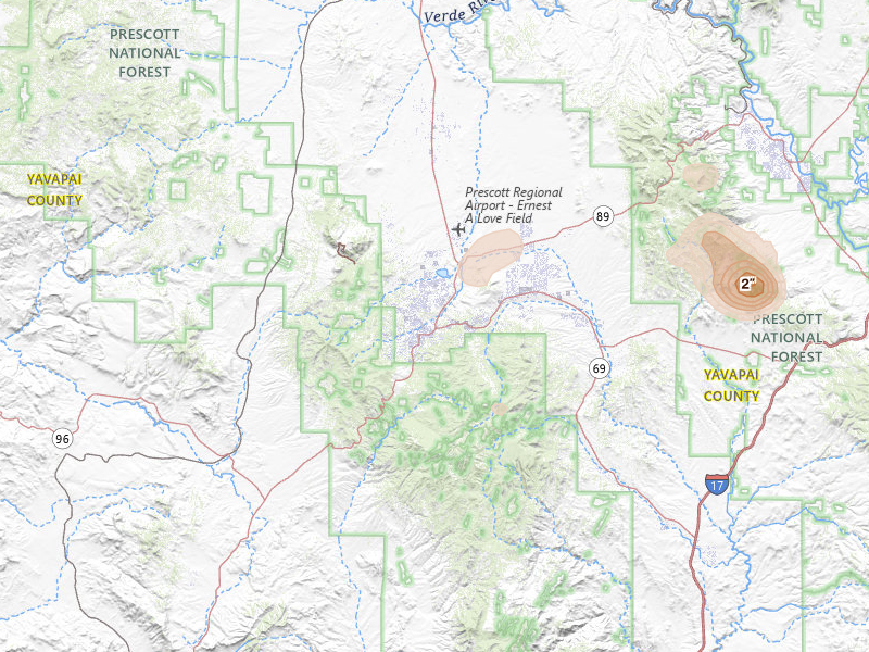 Radar-estimated hail-size map of the storm over Prescott, AZ