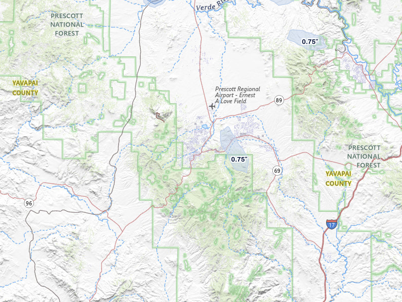 NEXRAD radar-signature map of the hail over Prescott, AZ