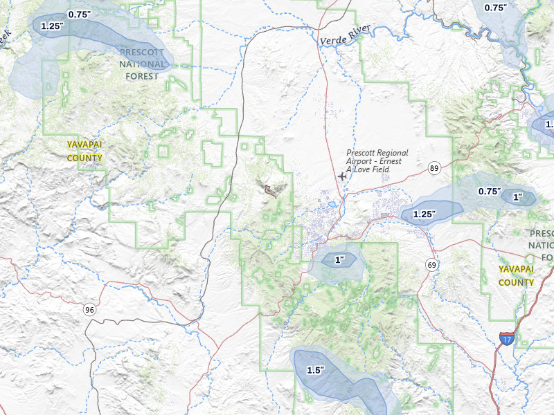 NEXRAD radar-signature map of the hail storm over Prescott, AZ on Aug 6, 2026
