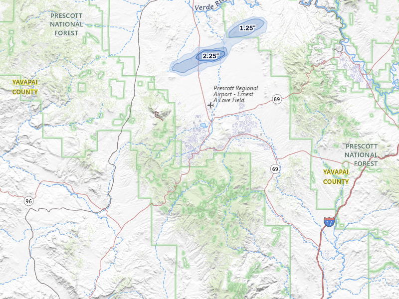 NEXRAD radar-signature map of the hail storm over Prescott, AZ on Aug 14, 2026