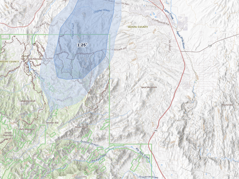 NEXRAD radar-signature map of the hail storm over Prescott, AZ on Aug 23, 2026
