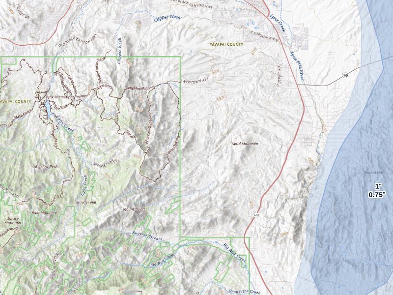 NEXRAD radar-signature map of the hail storm over Prescott, AZ on Aug 29, 2026