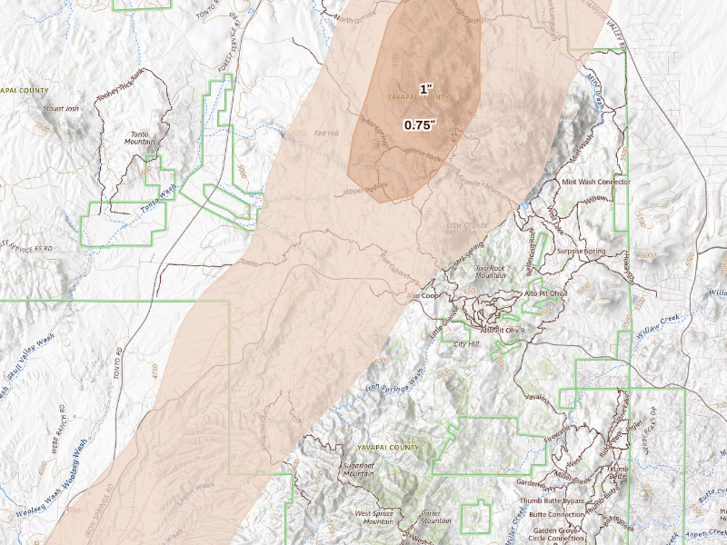 Radar-estimated hail-size map of the storm over Prescott, AZ