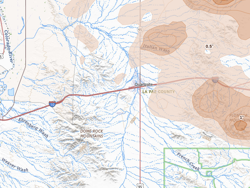 Radar-estimated hail-size map of the storm over Quartzsite, AZ on Aug 31, 2026