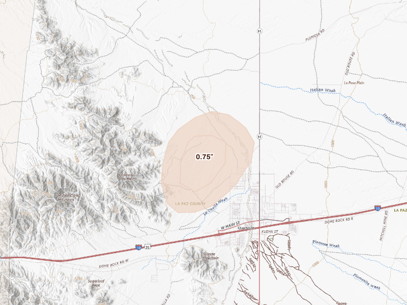 Radar-estimated hail-size map of the storm over Quartzsite, AZ