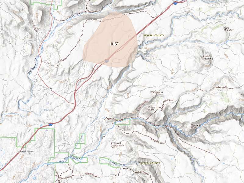 Radar-estimated hail-size map of the storm over Rimrock, AZ on Sep 23, 2026