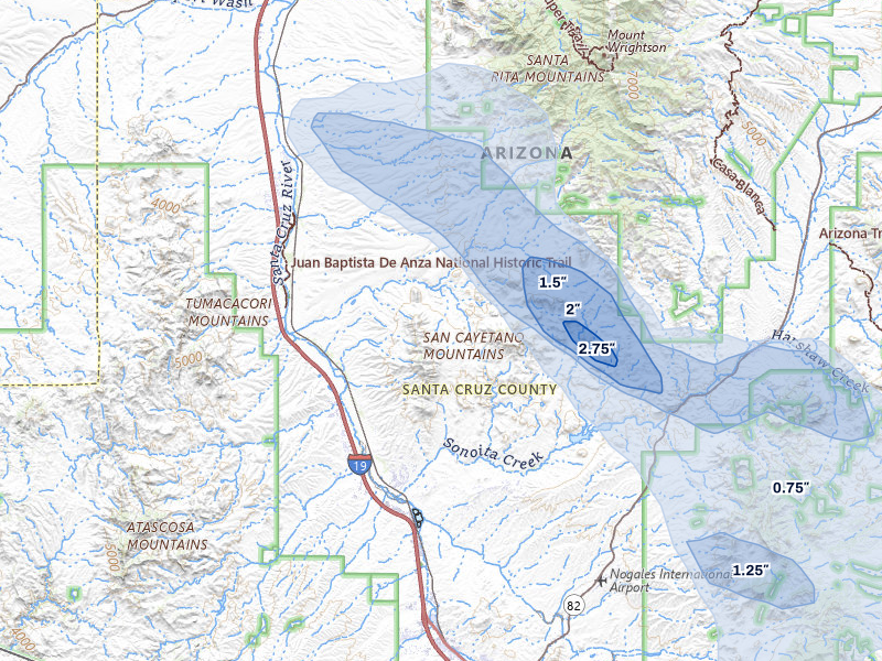 NEXRAD radar-signature map of the hail storm over Rio Rico, AZ on Jul 11, 2026