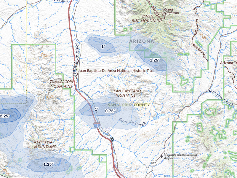 NEXRAD radar-signature map of the hail storm over Rio Rico, AZ on Jul 12, 2026