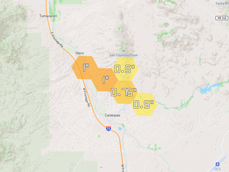 Hail map of Rio Rico, AZ on Jul 12, 2026, hail up to 1"