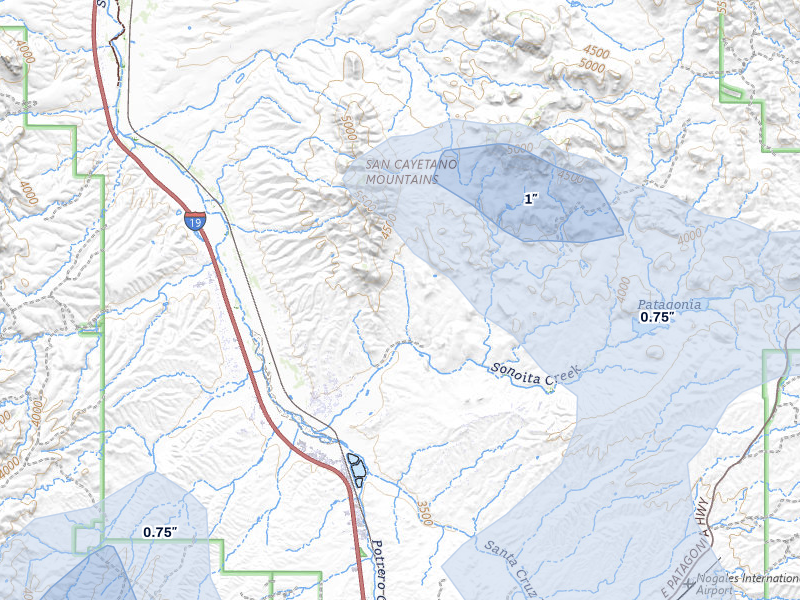 NEXRAD radar-signature map of the hail storm over Rio Rico, AZ on Aug 3, 2026