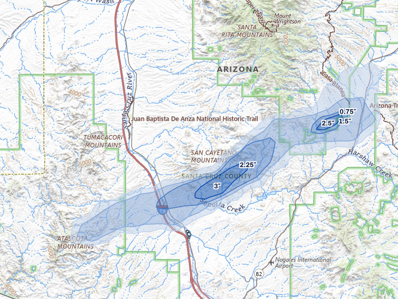 NEXRAD radar-signature map of the hail storm over Rio Rico, AZ on Aug 9, 2026
