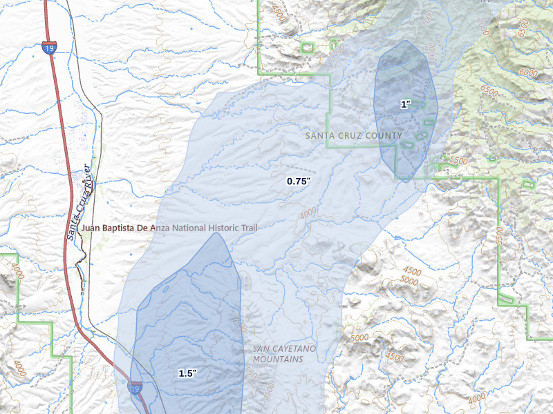 NEXRAD radar-signature map of the hail storm over Rio Rico, AZ on Aug 19, 2026