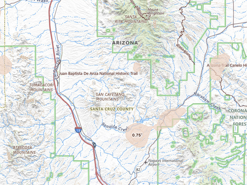 Radar-estimated hail-size map of the storm over Rio Rico, AZ