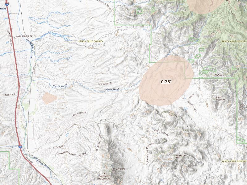 Radar-estimated hail-size map of the storm over Rio Rico, AZ on Sep 12, 2026