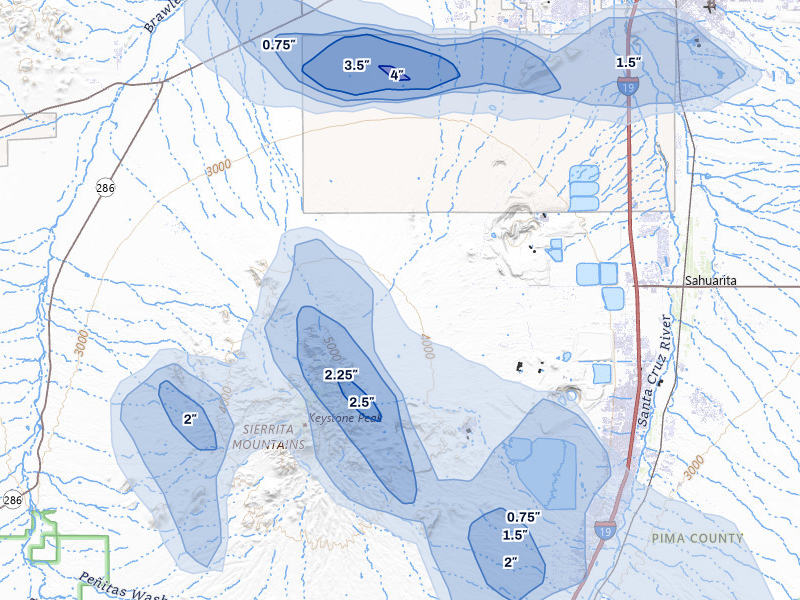 NEXRAD radar-signature map of the hail storm over Sahuarita, AZ on Aug 5, 2026