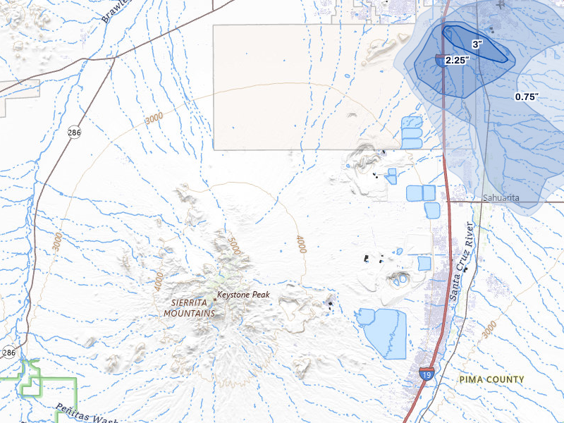 NEXRAD radar-signature map of the hail storm over Sahuarita, AZ on Aug 19, 2026