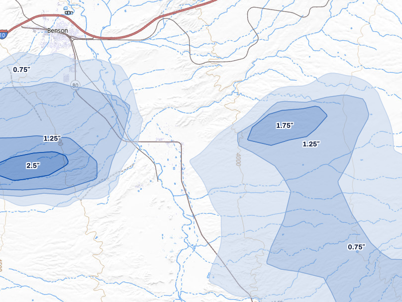 NEXRAD radar-signature map of the hail storm over Saint David, AZ on Aug 19, 2026