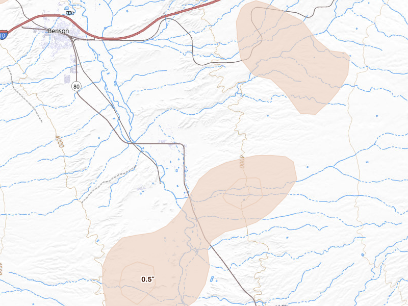 Radar-estimated hail-size map of the storm over Saint David, AZ