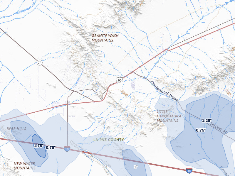 NEXRAD radar-signature map of the hail storm over Salome, AZ on Aug 9, 2026