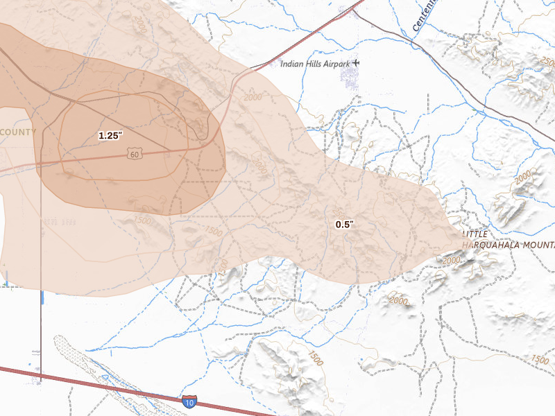 Radar-estimated hail-size map of the storm over Salome, AZ on Aug 31, 2026