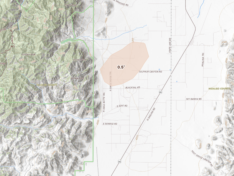 Radar-estimated hail-size map of the storm over San Simon, AZ