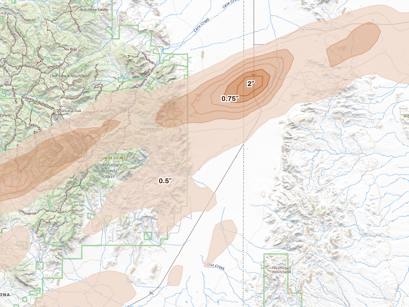 Radar-estimated hail-size map of the storm over San Simon, AZ