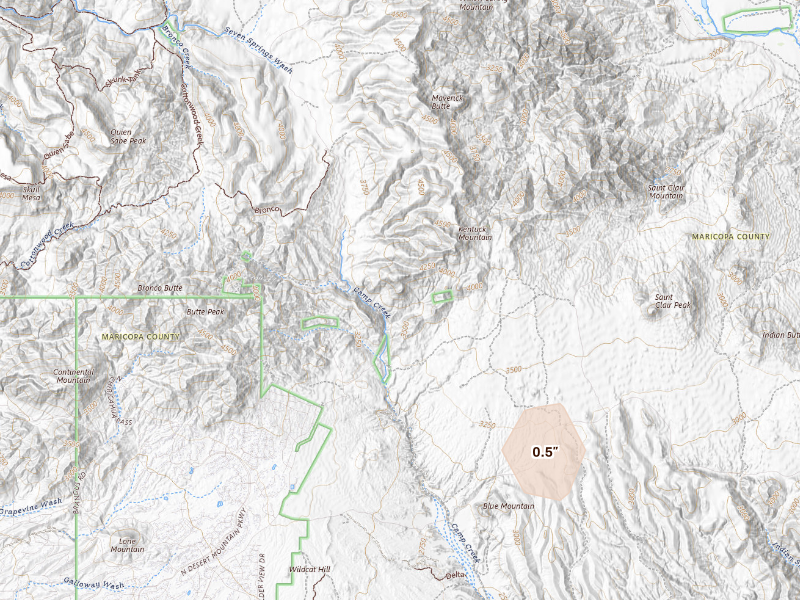 Radar-estimated hail-size map of the storm over Scottsdale, AZ on Sep 16, 2026