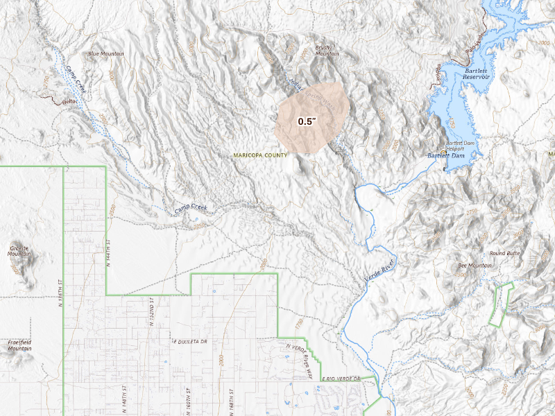 Radar-estimated hail-size map of the storm over Scottsdale, AZ on Sep 24, 2026