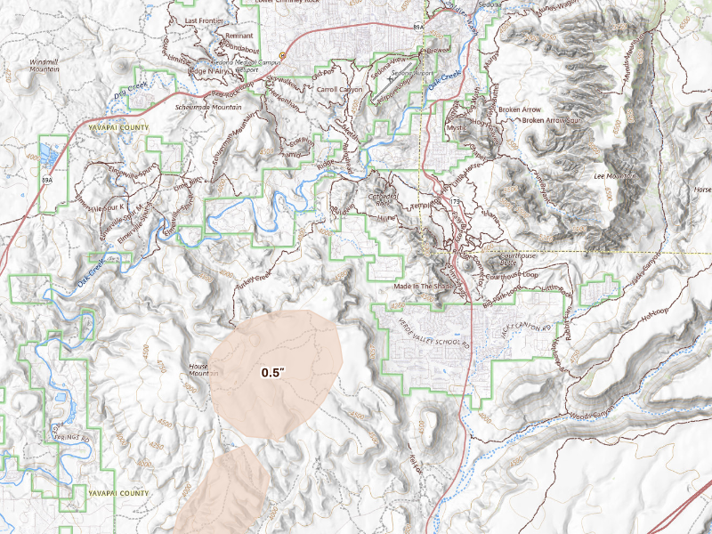 Radar-estimated hail-size map of the storm over Sedona, AZ
