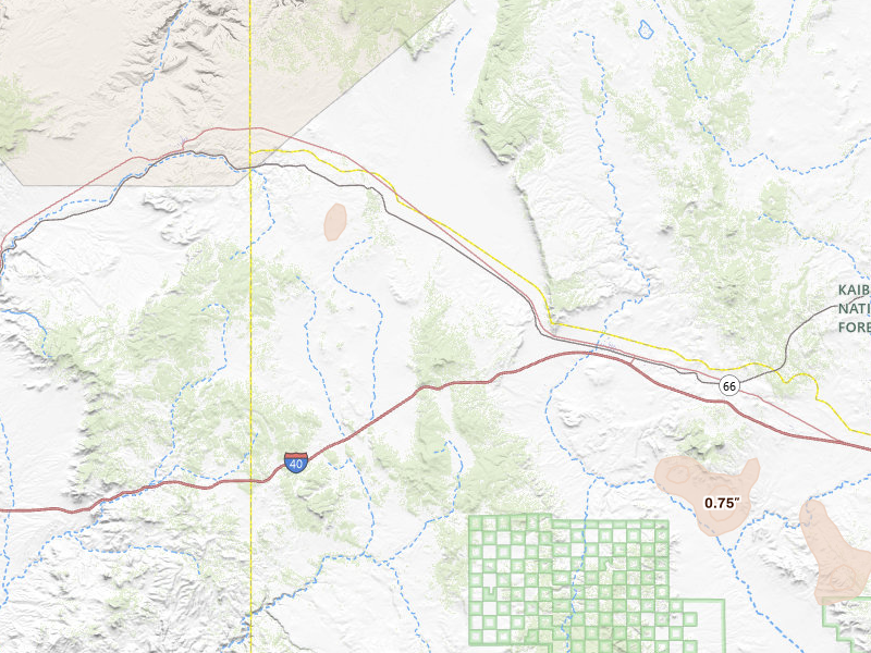 Radar-estimated hail-size map of the storm over Seligman, AZ on Jul 20, 2026