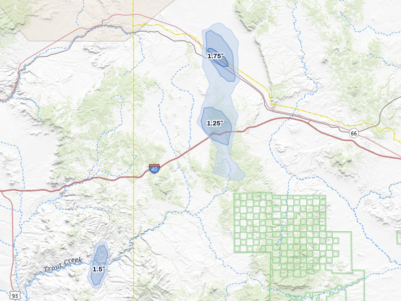 NEXRAD radar-signature map of the hail storm over Seligman, AZ on Jul 28, 2026