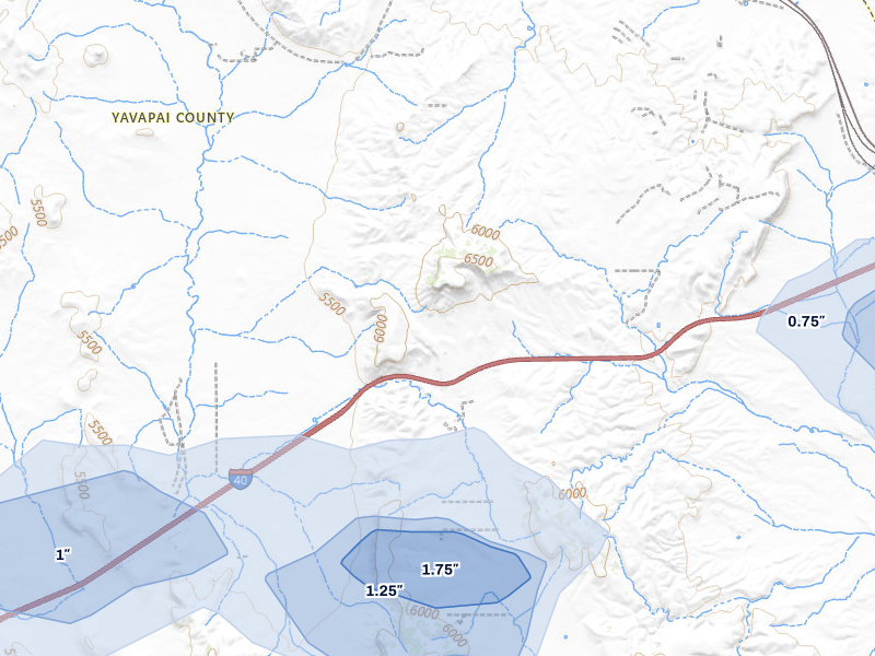 NEXRAD radar-signature map of the hail storm over Seligman, AZ on Aug 6, 2026