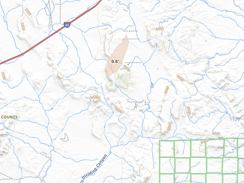 Radar-estimated hail-size map of the storm over Seligman, AZ on Aug 14, 2026