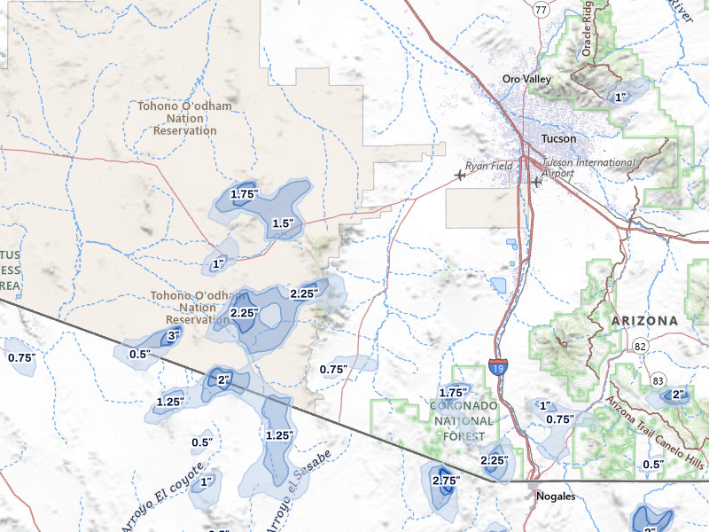 NEXRAD radar-signature map of the hail storm over Sells, AZ on Aug 3, 2026
