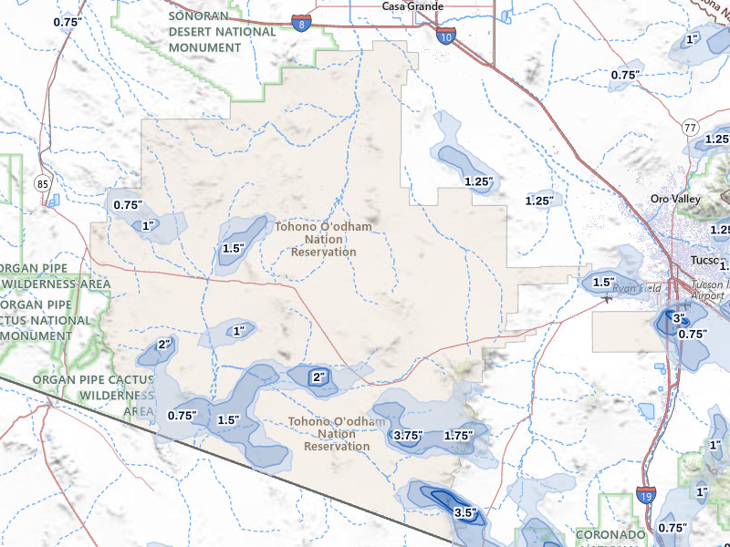 NEXRAD radar-signature map of the hail storm over Sells, AZ on Aug 19, 2026