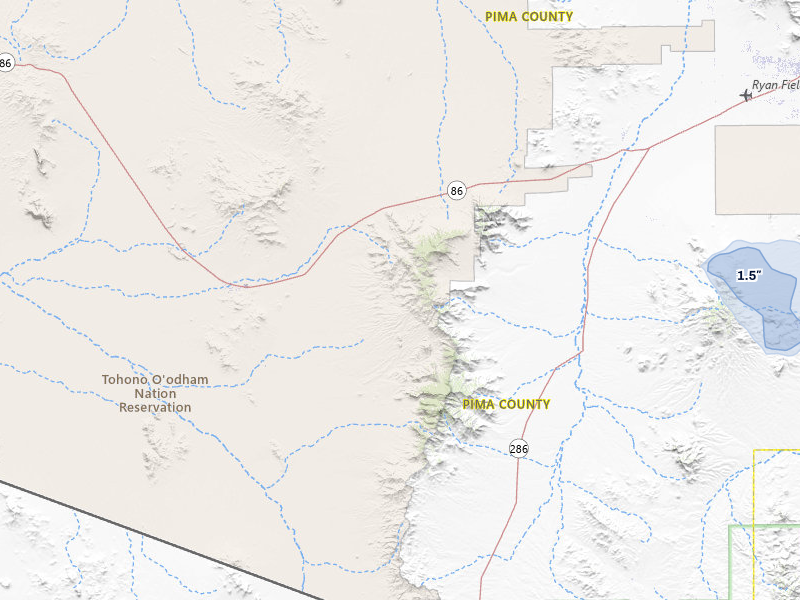 NEXRAD radar-signature map of the hail storm over Sells, AZ on Aug 23, 2026