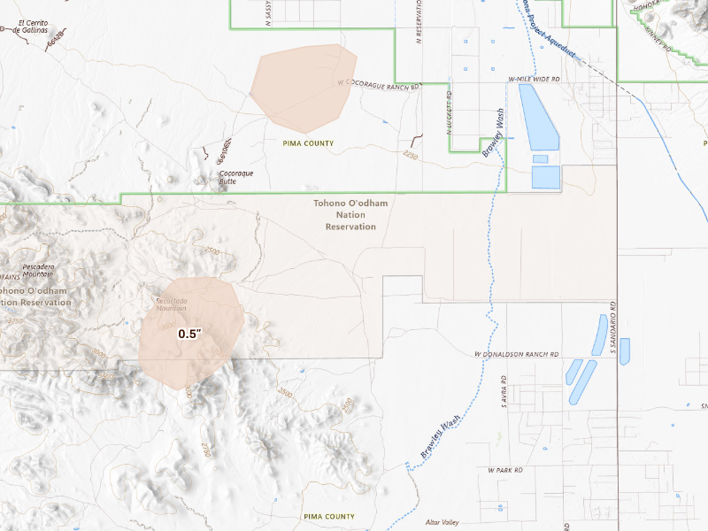 Radar-estimated hail-size map of the storm over Sells, AZ