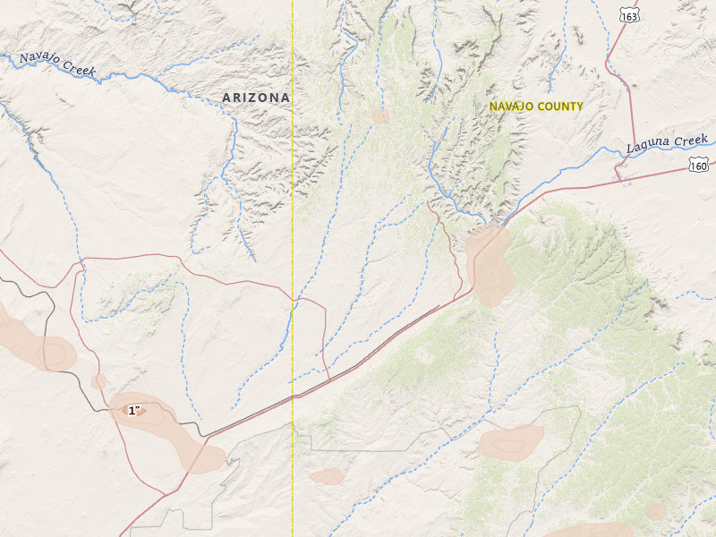 Radar-estimated hail-size map of the storm over Shonto, AZ on Jul 21, 2026