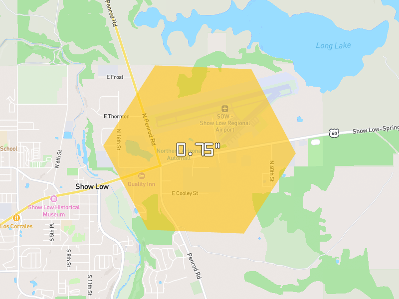 Hail map of Show Low, AZ on Jul 24, 2026, hail up to 0.75"