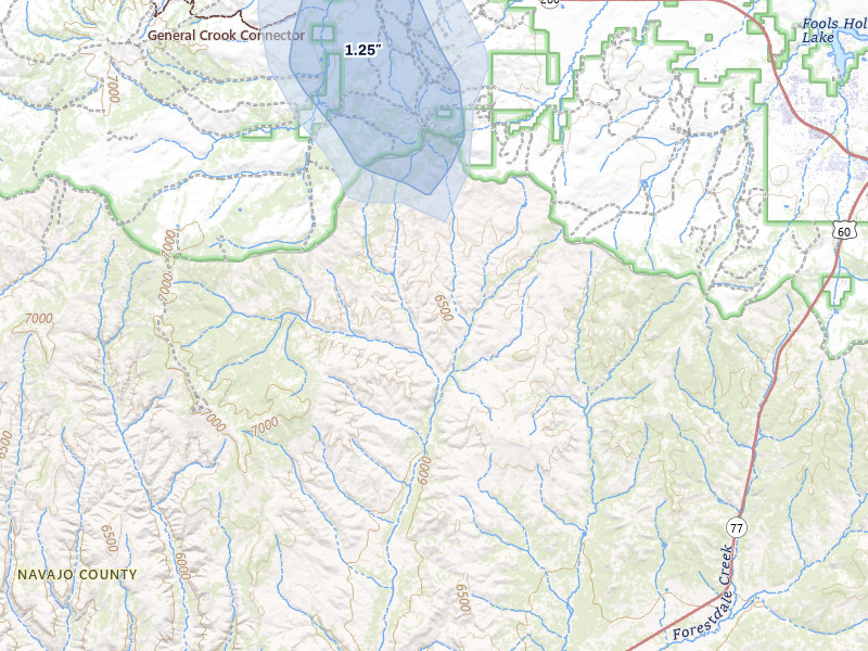 NEXRAD radar-signature map of the hail storm over Show Low, AZ on Aug 8, 2026