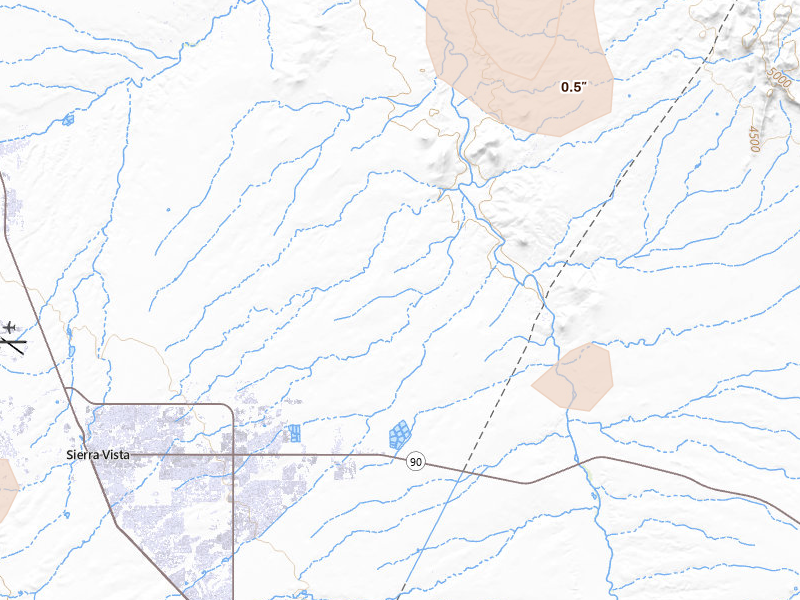 Radar-estimated hail-size map of the storm over Sierra Vista, AZ on Jul 11, 2026