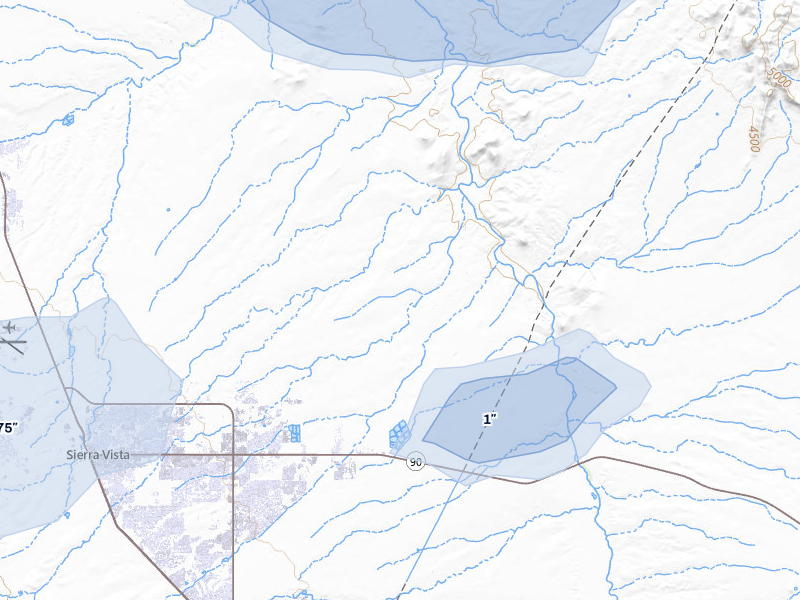 NEXRAD radar-signature map of the hail over Sierra Vista, AZ
