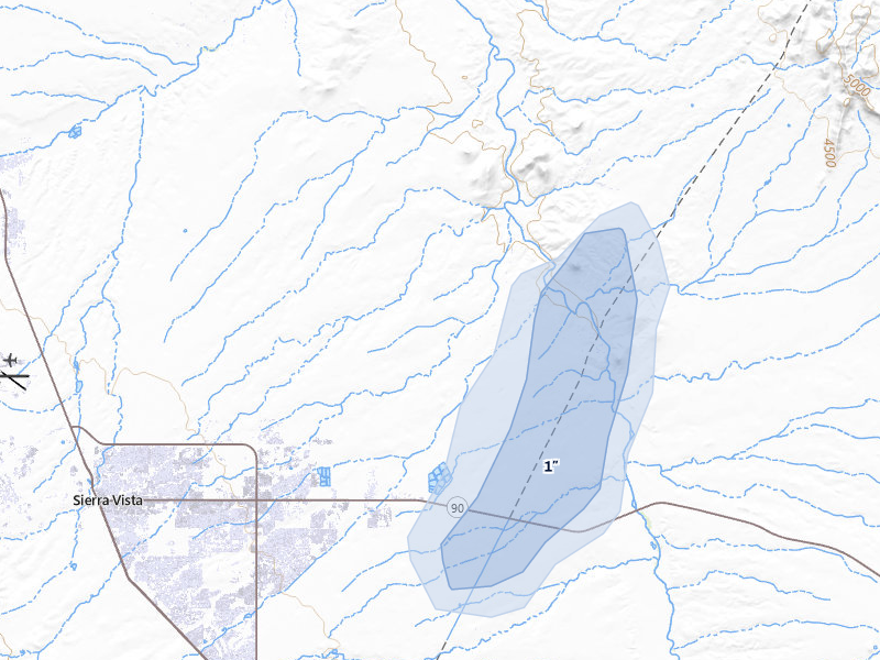 NEXRAD radar-signature map of the hail over Sierra Vista, AZ